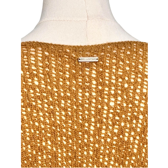 Billabong Feel the Breeze Mustard Brown Open Knit V Neck Cropped Sweater Small - Picture 5 of 7
